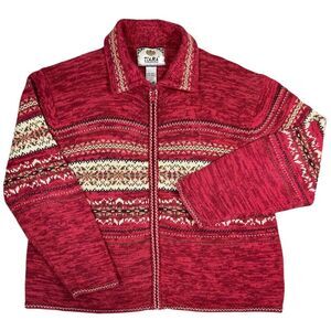 Tiara Fair Isle Knit Zip Cardigan Sweater XL - Vintage Y2K